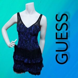 Guess Electric Blue and Black Ruffle Lace Dress Size 3